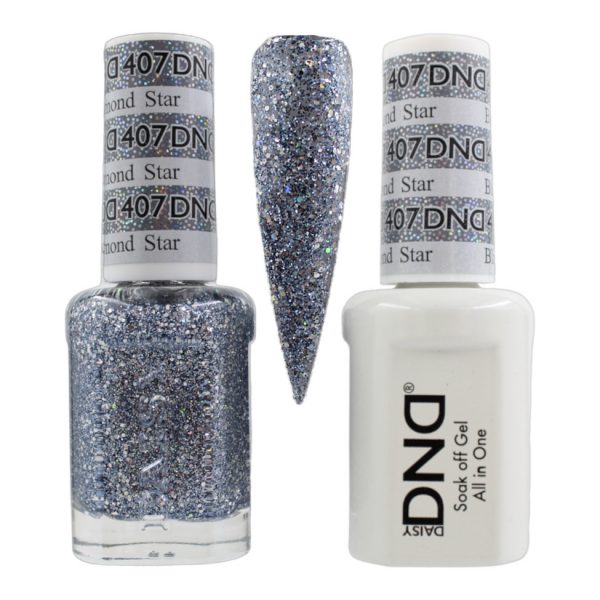 DND Duo Matching Pair Gel and Nail Polish - 407 Black Diamond Star